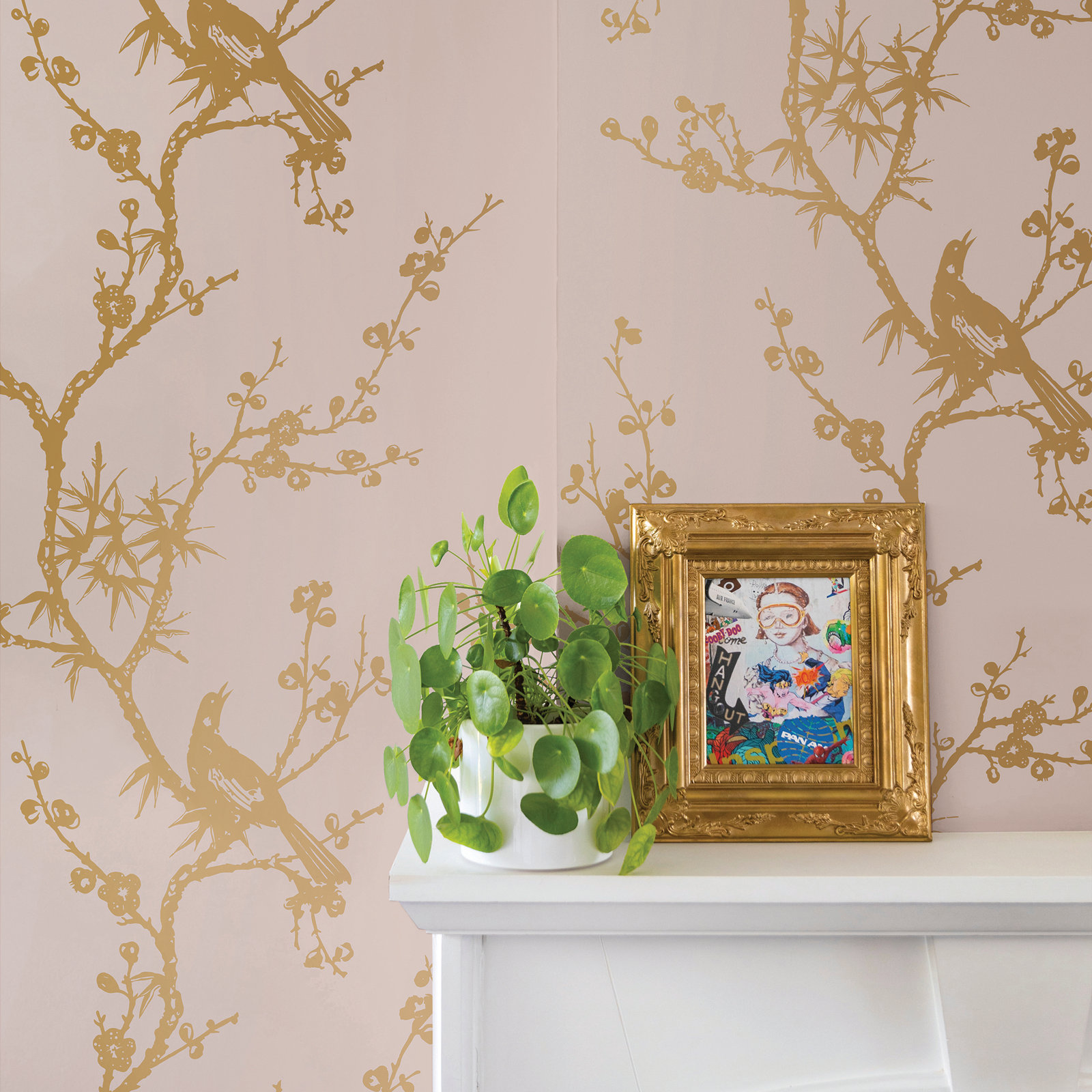 Aihnoa Self-Adhesive Wallpaper Double Roll, Pink/Gold