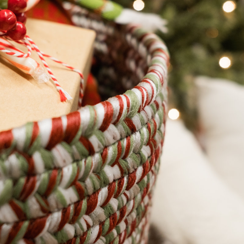 Holiday Tweed Braided Basket, 10" H x 14" W x 14" D