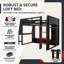 Lit de jeu double en bois massif noir avec cadre en panneau de fibres à densité moyenne avec bureau, tablettes à plusieurs rangements, porte-vêtements à DEL et à suspendre-1443631220-1443631221