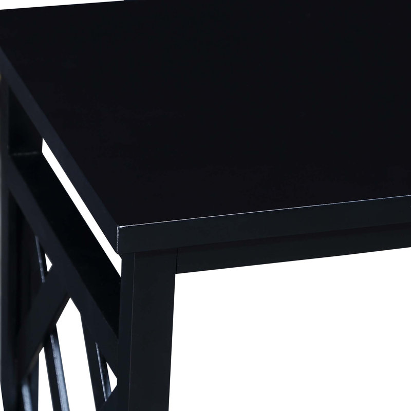 Console Table 3-Tier With Storage Shelves,Open Bookshelf Bookcase With Solid Wood Legs, Black