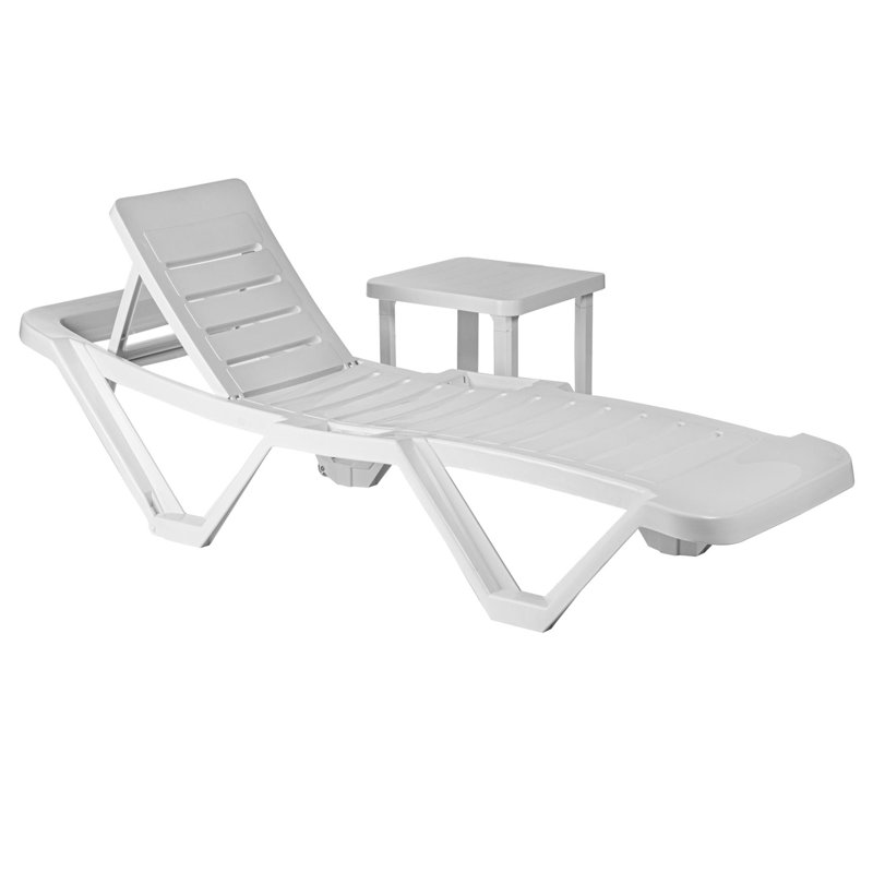 Reclining Sun Lounger with Table, White