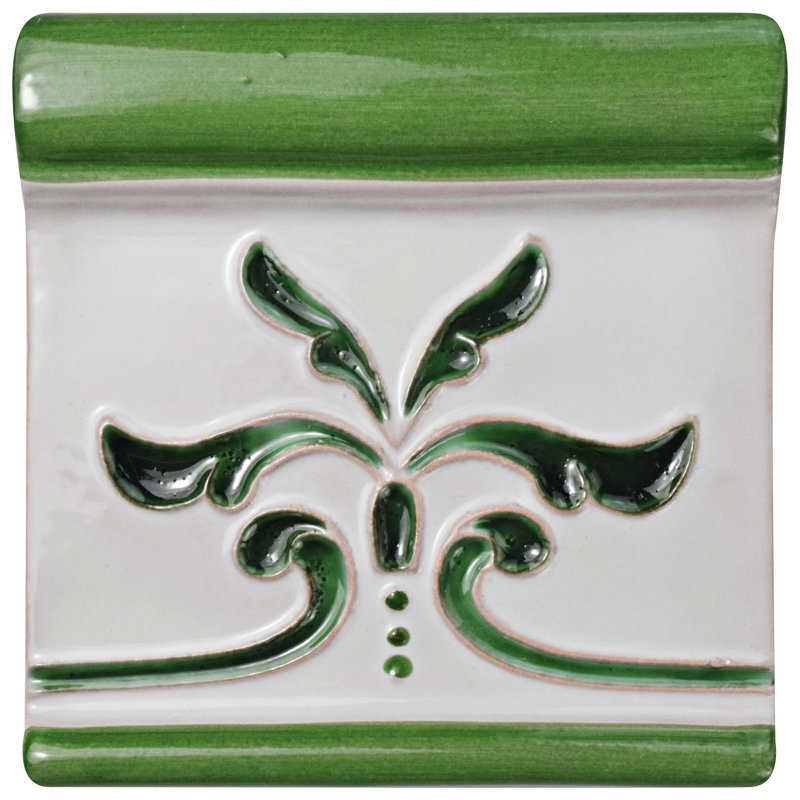 Novecento Friso Evoli 5-1/8"x 5-1/8" Ceramic Bullnose Wall Tile Trim, White/Green