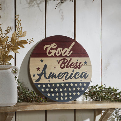 Higher Glory God Bless America Round MDF Wall Hanging 11 Inch Diameter