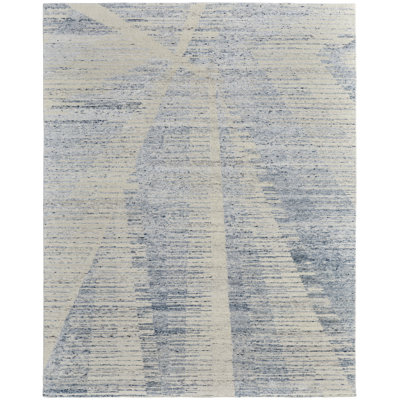 Brighton Hand Knotted Abstract Area Rug in Blue/Ivory