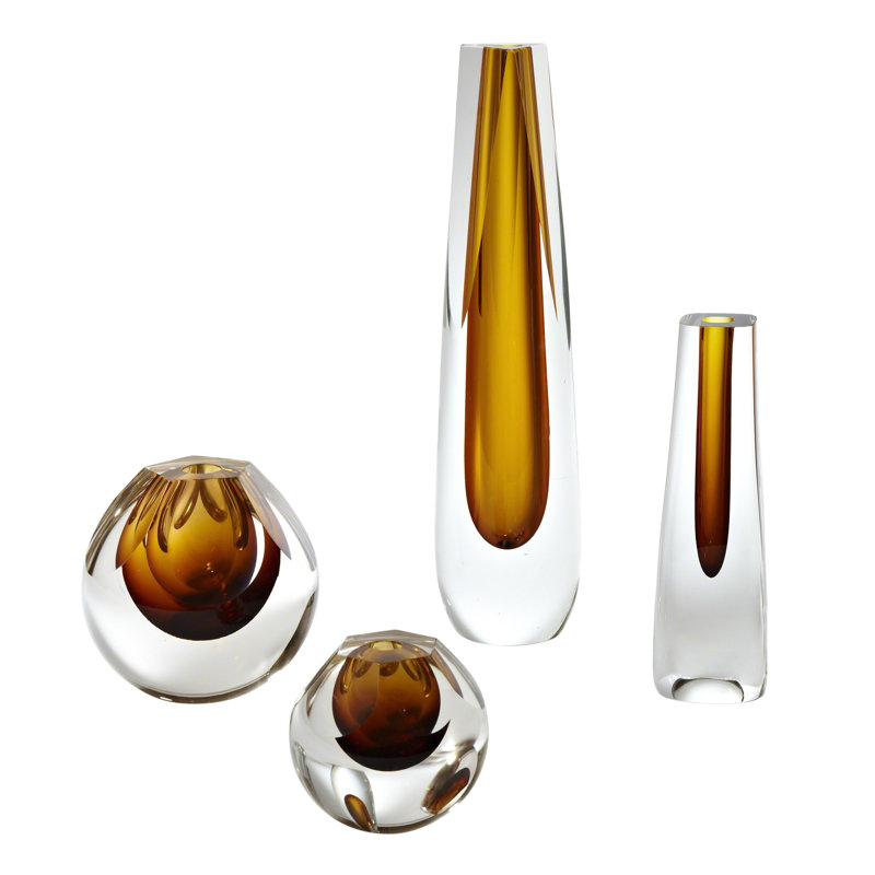 Hexagon Cut Glass Vase, 5" H x 5.25" W x 5.25" D, Amber