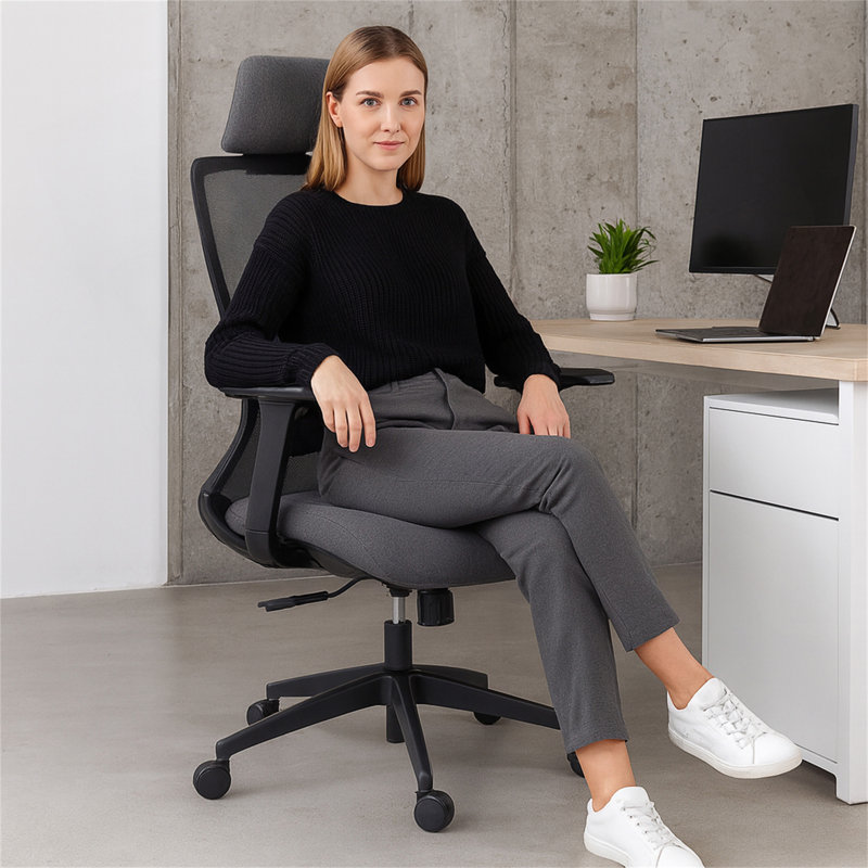 Chaise de bureau en filet à haut dossier, Black, Black