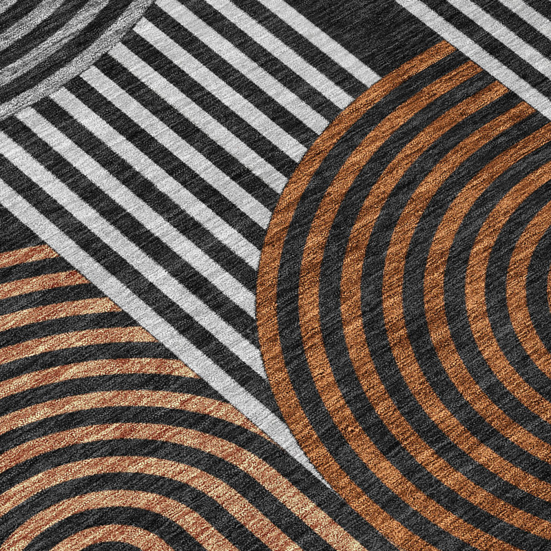 Machine Washable Indoor/Outdoor Chantille ACN2549 Mid-Century Modern Rug, Black, Runner 2'3" x 7'6"
