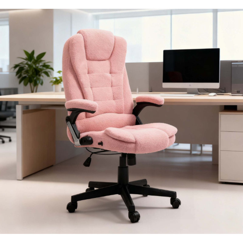 High Back Vibrating Massage Office Chair,Executive Office Chair With Heat,For Home And Office, Pink, Teddy Fleece