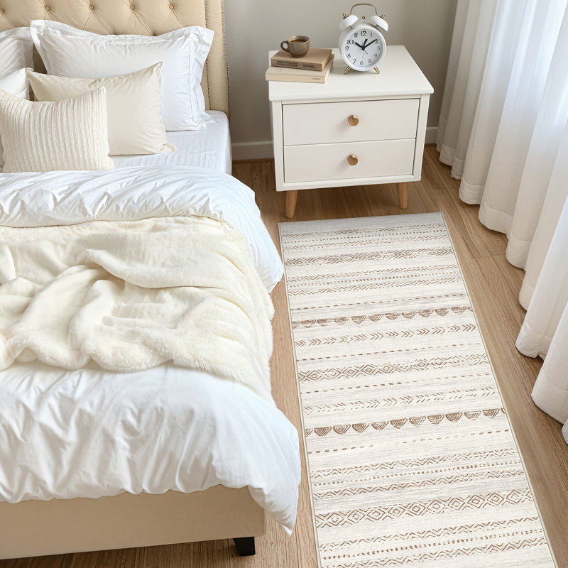 Modern Geometric Area Rug Moroccan Washable Low Pile Carpet Non-Slip Abstract Pattern Soft Floor Mat, Runner 2' x 6', Beige