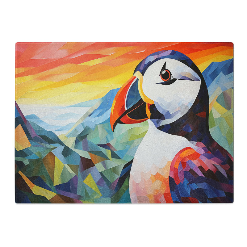 Puffin Cubism  Glass Chopping Board