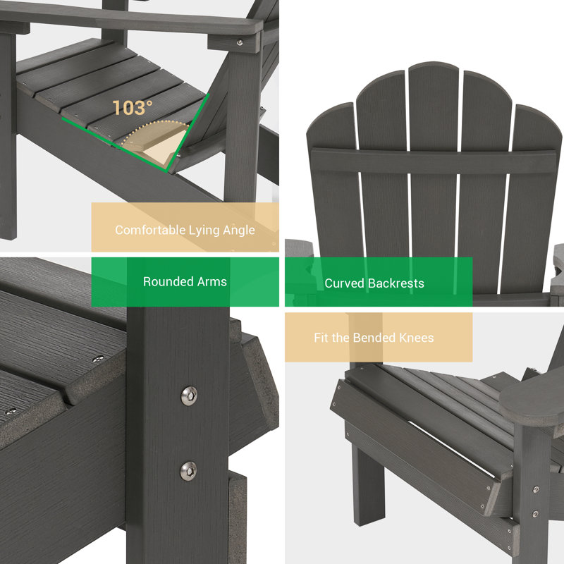 Chaise Adirondack Ionie Hips résistante aux intempéries, Gris anthracite