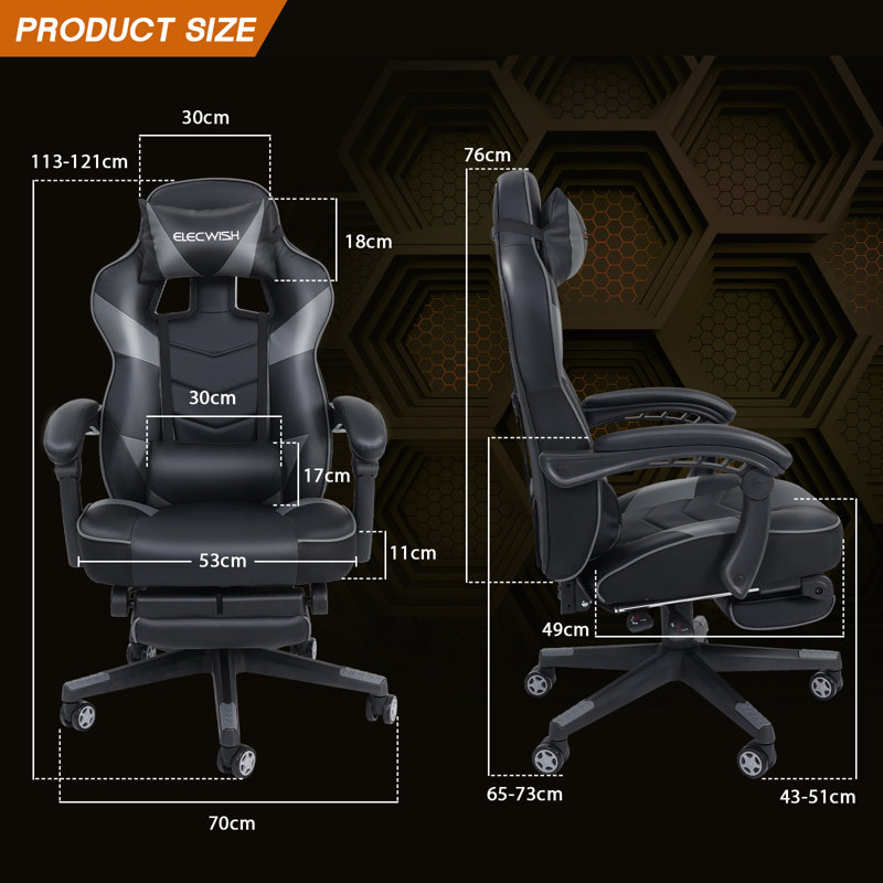 Metro Lane Adjustable Reclining Ergonomic Swiveling PC & Racing Game Chair with Footrest, Grey/Black