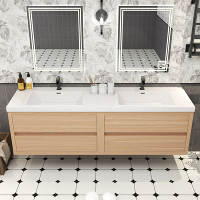 Meuble-lavabo double avec plateau 70,9 po Castanea
