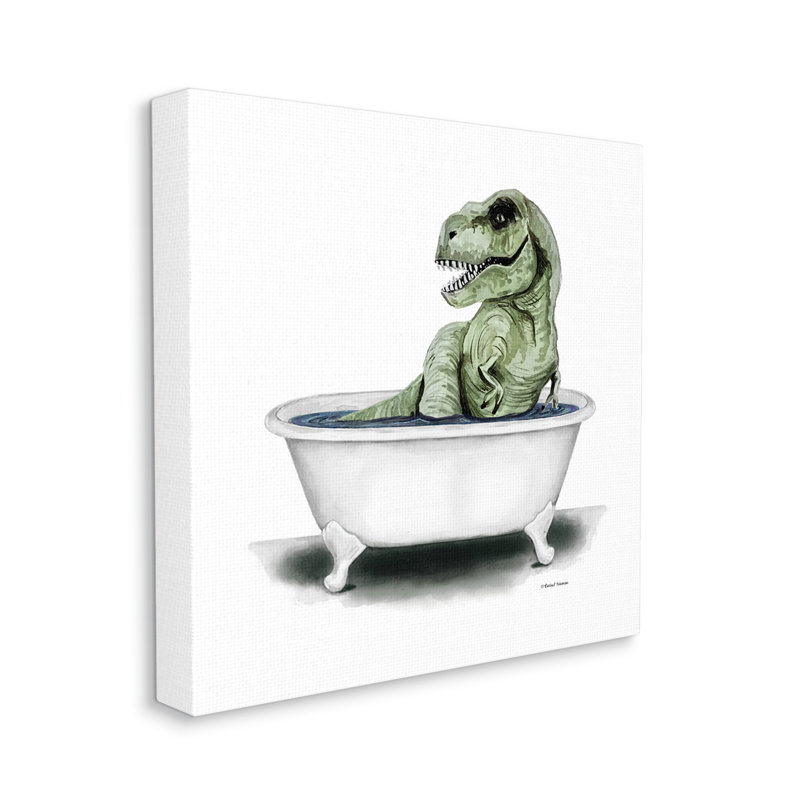 «T-Rex Bathaign Fun Bathroom» par Rachel Nieman, impression sur toile tendue, H 36 po x l 36 po x P 1,5 po