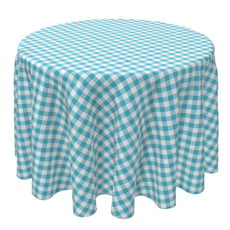 Round Gingham Cotton Twill Tablecloth, Blue/White