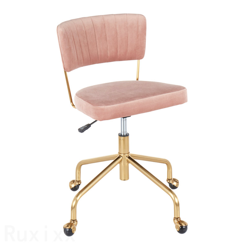 Gold Metal & Light Blue Velvet Contemporary Task Office Chair, Blue