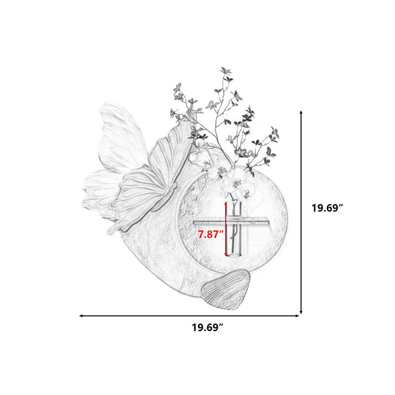 3D Butterfly Sandstone Wall Decor with LED Light, Wall Mount Floating Shelf Art with Glass Water Vase & Artificial Orchid Greenery