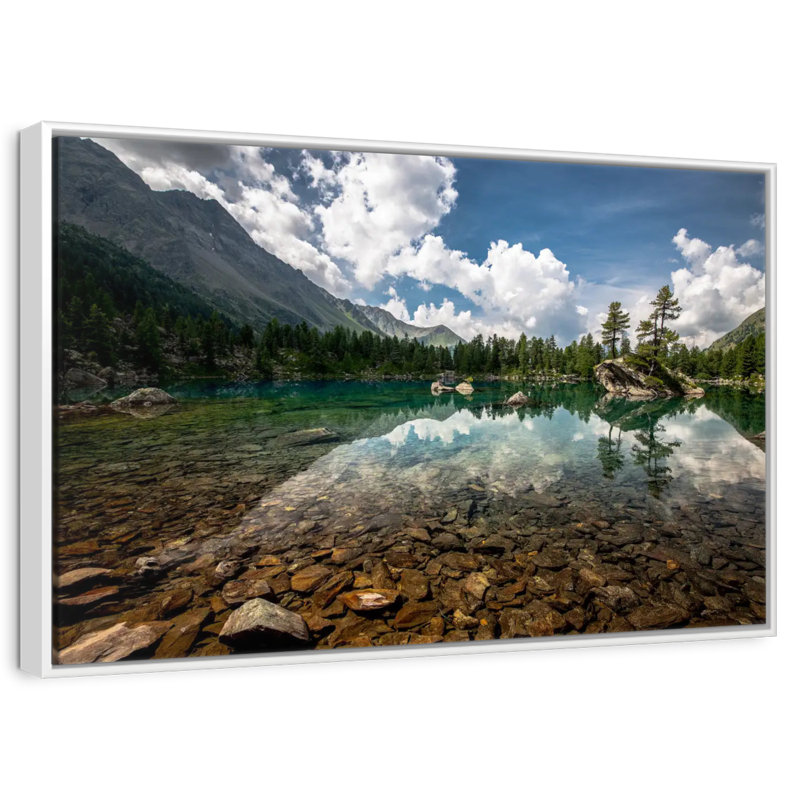 Paysage de lac tranquille, Cadre flottant blanc, 43 po x 29 po
