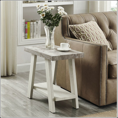 Table d'appoint en bois à deux tons de style contemporain gris et beige patiné Athens, pour des espaces de vie modernes et élégants