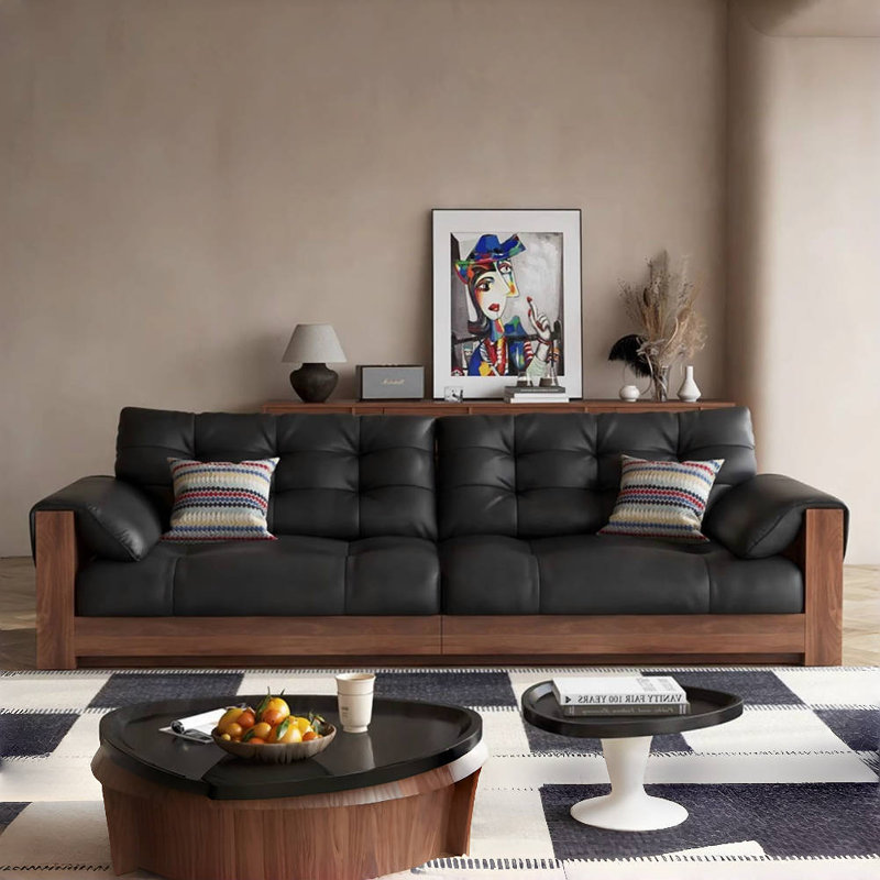 Modern Minimalist Black Leather Sofa