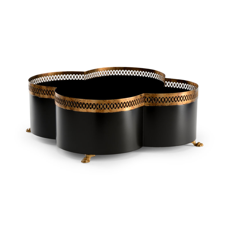 Tracery Handmade Metal Cachepot, 6.5" H x 11" W x 11" D, Black