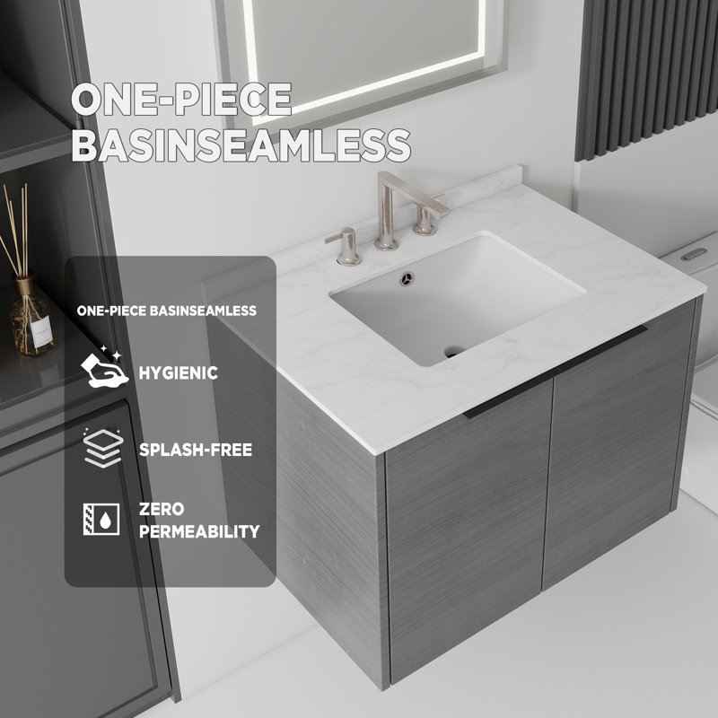 Meuble-lavabo flottant avec lavabo, Grey, 30" W