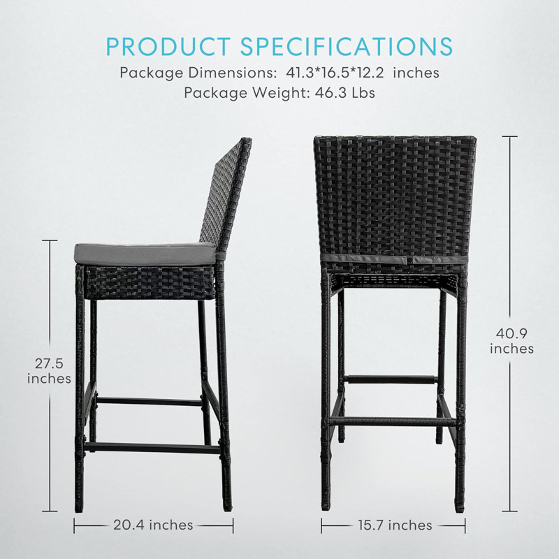 Aize Polyethylene (PE) Wicker Outdoor 27.5'' Bar Stool with Cushion