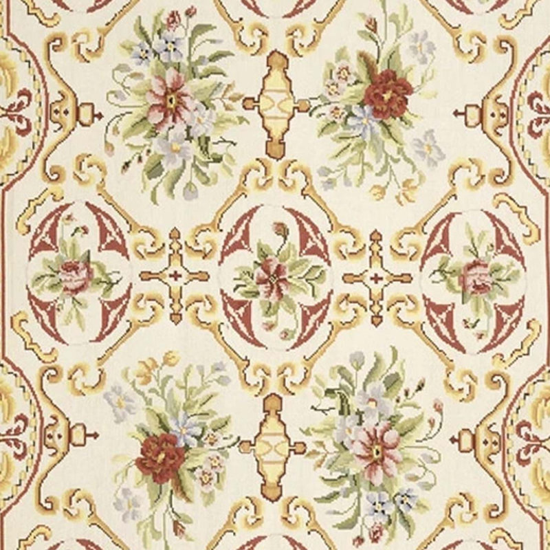 Hand-Knotted High-Quality Ivory and Green Area Rug