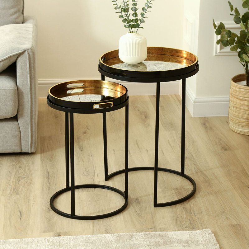 Alcario 65cm Tall Round Nesting Table for Living Room, Modern Glass Top Nest of End Table with Sturdy Metal