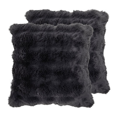 Ensemble de 2 coussins décoratifs en fausse fourrure ultra doux Nuage Charbon