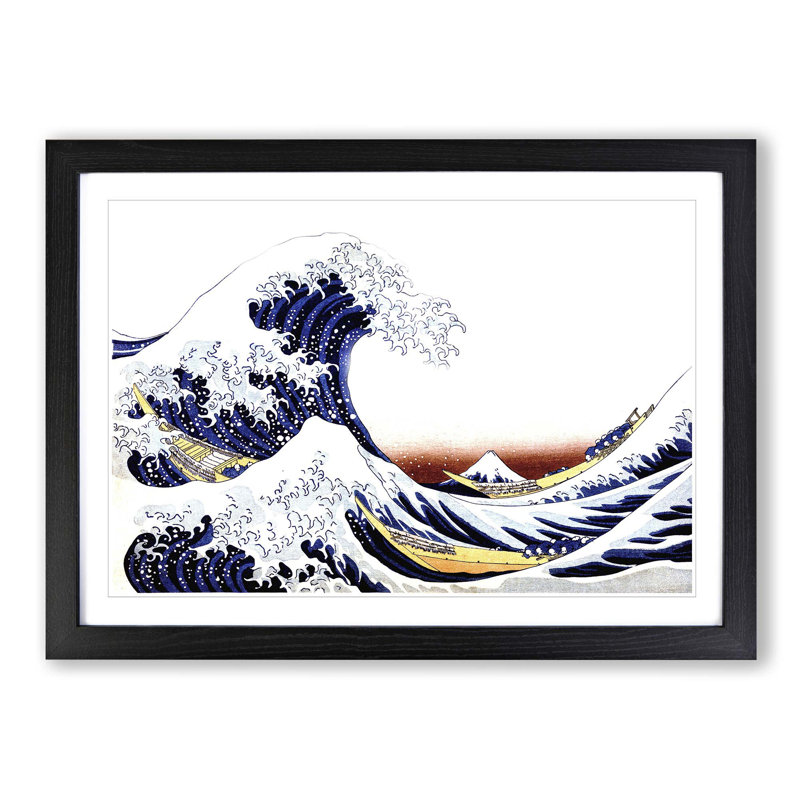 The Great Wave of Kanagawa by Katsushika Hokusai - Picture Frame Painting Print on MDF, Black Framed, 27cm H x 36cm W x 2cm D