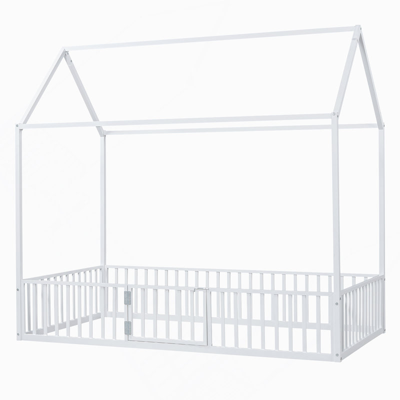 Metal House-Shaped Canopy Bed, White, Full