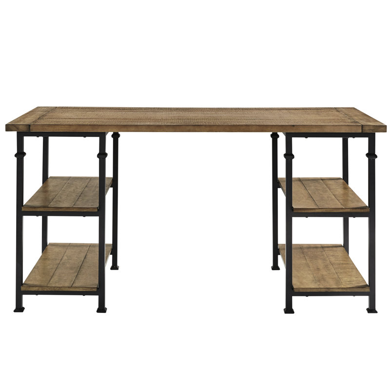 Bureau rustique en bois de peuplier, 4 tablettes ouvertes, style industriel rétro, tablettes à structure en métal