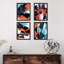 Ensemble de 4 reproductions murales géométriques abstraites encadrées sur papier quadrillé rouge et bleu encadrées sur papier, impression de 4 pièces-93012284-93012285