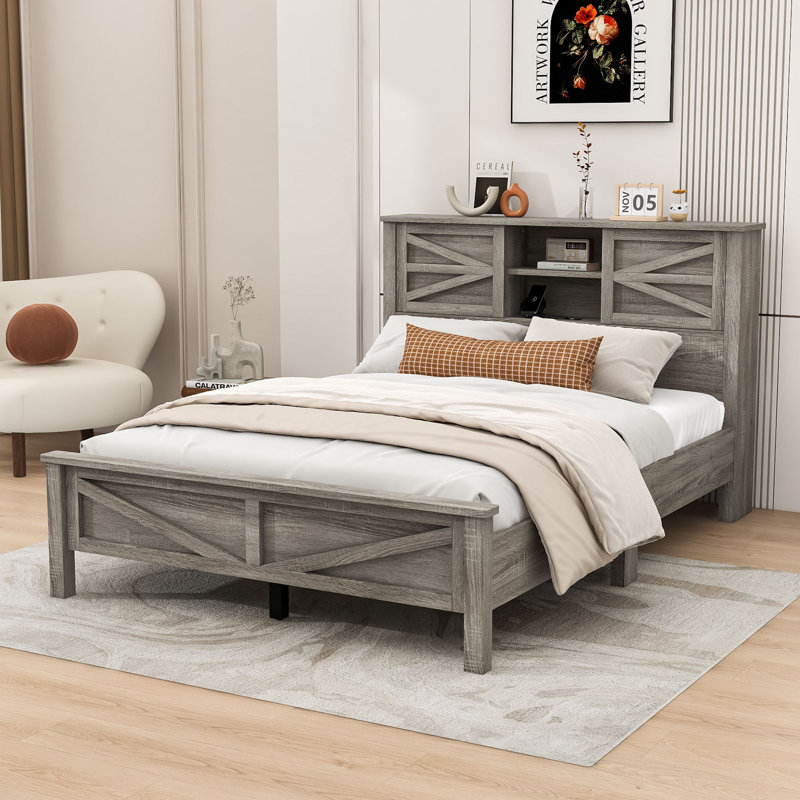 Lit plateforme avec rangement Carra, Gris antique