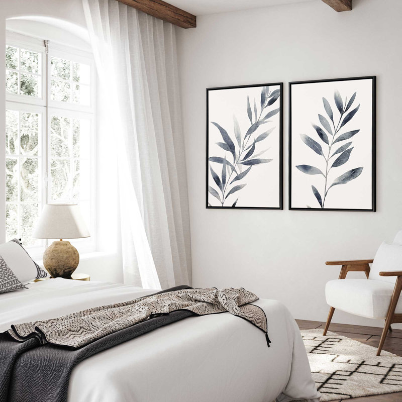 2 - Pièces sur toile, Bleu, Cadre noir satiné, H 50 po x l 34 po