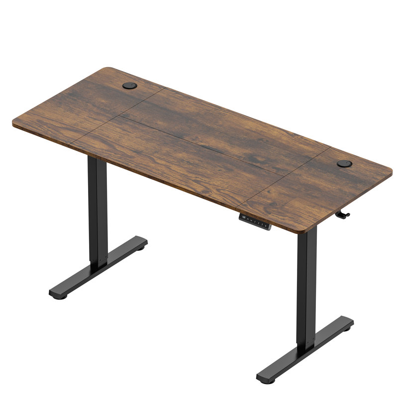 Adjustable Height Steel Standing Desk, 140 W x 60 D, Walnut/Black