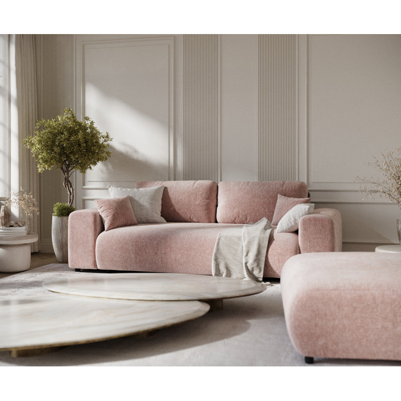Three-seater square arm sofa, Pink Chenille