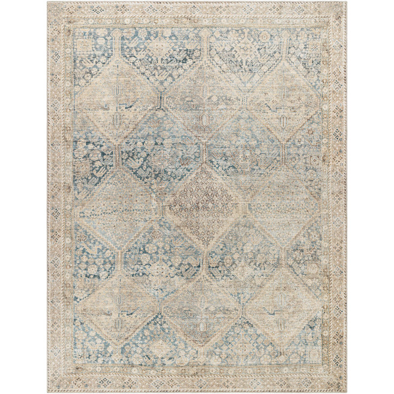 Marlene Blue and Beige Synthetic Rectangular Rug