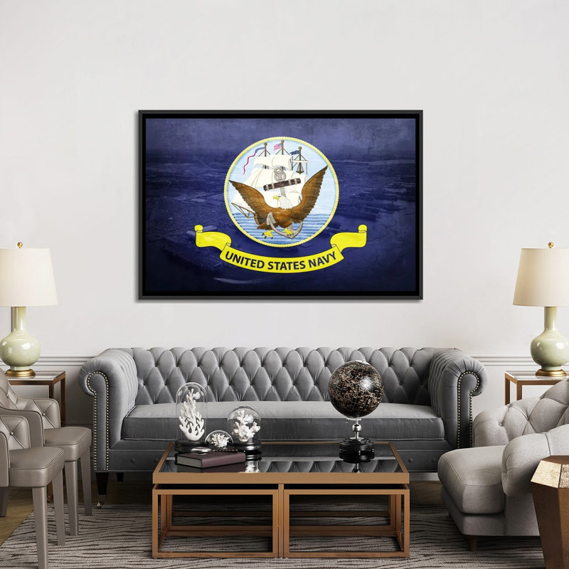 Drapeaux de marine, porte-avions USS, impression sur toile, H 40 po x l 60 po x P 1,5 po, Toile avec cadre noir, Pas de tapis