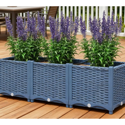 Boîte à fleurs d'extérieur avec contrôle intégré de l'eau et trous de drainage pour les jardins de jardin Pp bleu 47,2 po x 15,7 po 14,6 po