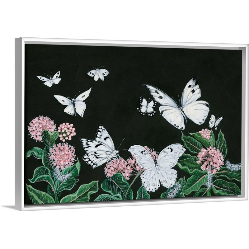 Papillons, reproduction d’art sur toile, Cadre blanc, H 22 po x l 32 po x P 1,75po