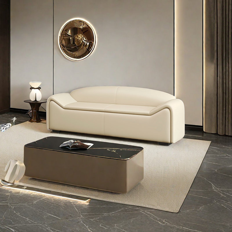 Banc rembourré en cuir Cardon, Blanc cassé, H 23,62 po x l 59,05 po x P 19,68 po
