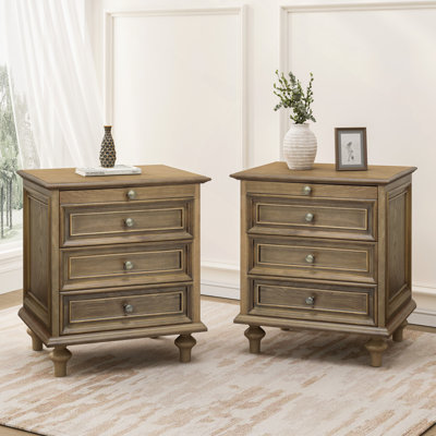 Farmhouse Nightstands Set Of 2 With 4 Drawer,Wood Storage End Table With Hidden Pull-Out Shelf, Large Side Table With 4 Solid Wood Feet And Metal Handle,Easy Assembly