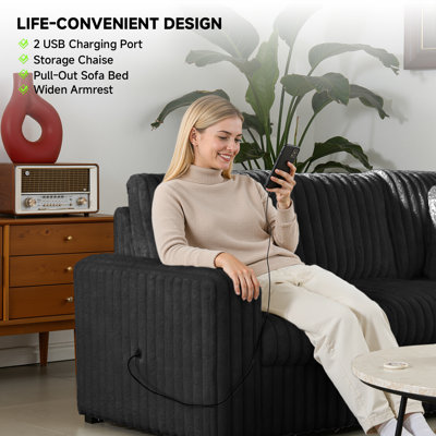 U-Shaped Sectional Sofa Bed Pull Out Sleeper Couch With Storage Chaise For Living Room