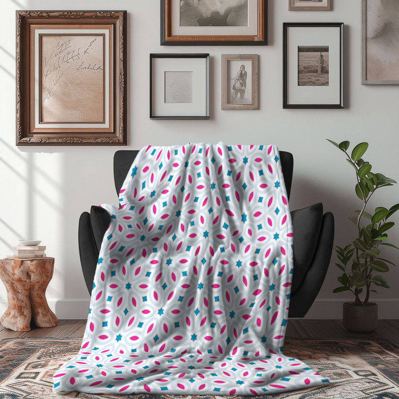 Motif bleu - couverture sherpa de qualité supérieure 1 pièce, Grand lit