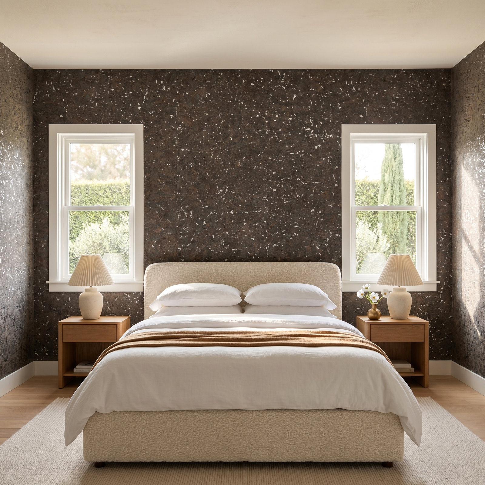 Cork Wallpaper Double Roll, Espresso Brown/Silver