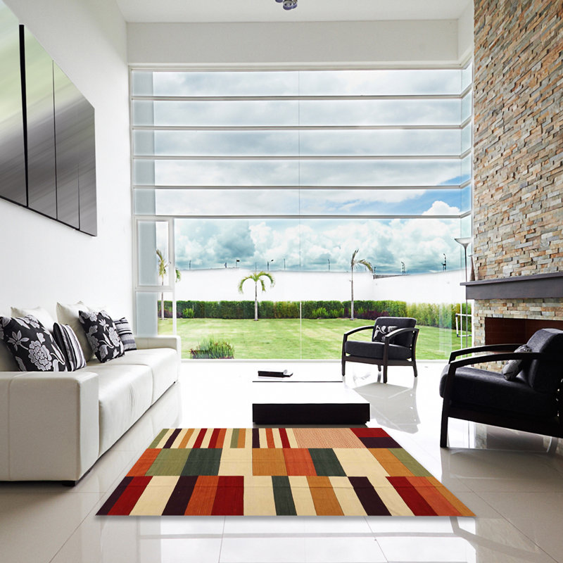 Tapis orange / beige / rouge Talanna, Carré 7 pi