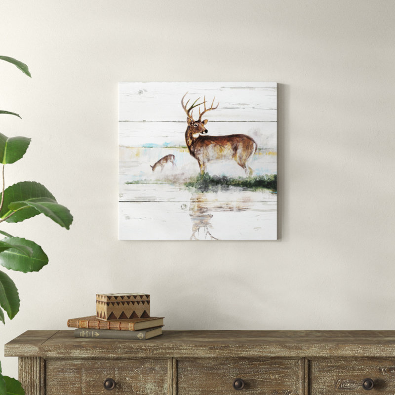 « rustique misty cerf », reproduction d’art sur toile tendue, H 24 po x l 24 po