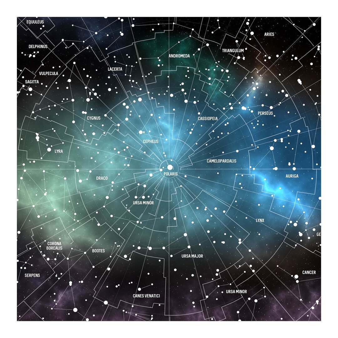 Strukturierte Tapete Constellation Map with Galaxy Nebula Optics